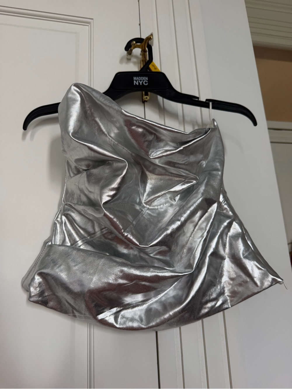 Silver Metallic Strapless Top